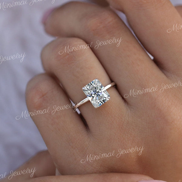 2.7CT radiant cut moissanite engagement ring solitaire engagement ring 14k white gold radiant moissanite hidden halo ring wedding ring women