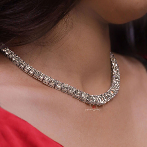 Solid 14k gold Tennis necklace,Emerald Moissanite necklace,tennis choker necklace,Moissanite tennis necklace,tennis chain eternity necklace