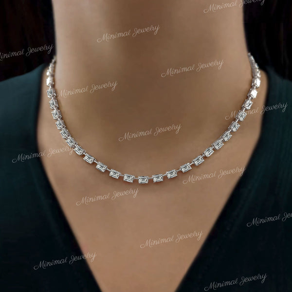 Emerald Moissanite tennis necklace,white gold tennis necklace,eternity Moissanite Necklace,tennis choker Necklace,Moissanite tennis chain