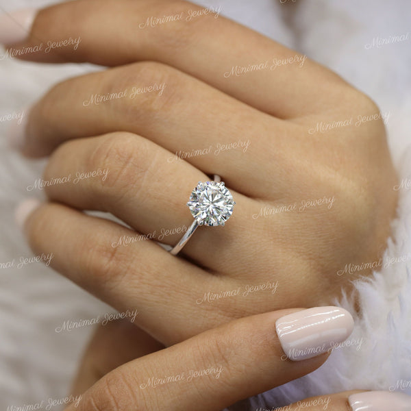 2.5 CT Round Moissanite engagement Ring,solitaire round cut,classic tulip 6 prong,simple engagement ring,14k white gold wedding ring•women