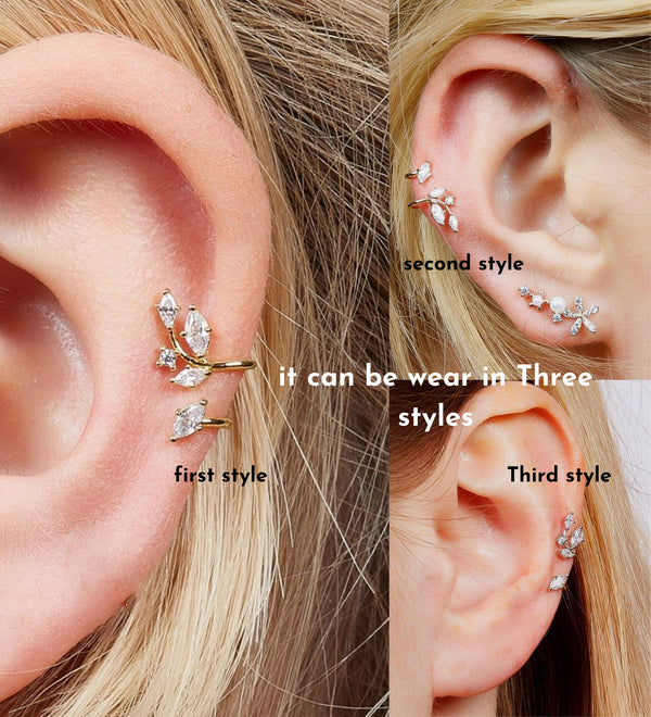 Ear Cuff no Piercing,fake piercing,ear cuff,14k solid Gold ear cuff earrings,fake helix piercing,fake ear cuff•fake helix ring•leaf ear cuff