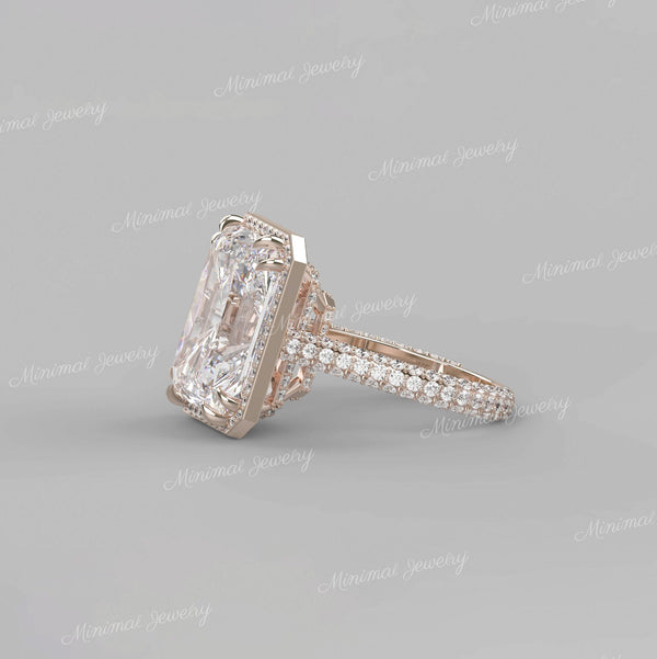 Radiant cut moissanite engagement ring 19CT large crushed ice Radiant Halo ring Statement Wedding ring Anniversary gift big diamond ring
