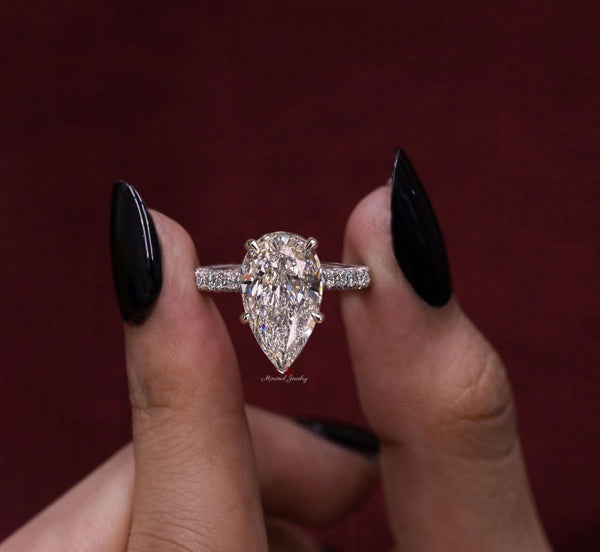6ct Pear Moissanite Bridal Set: 14K White Gold Engagement & Wedding Ring