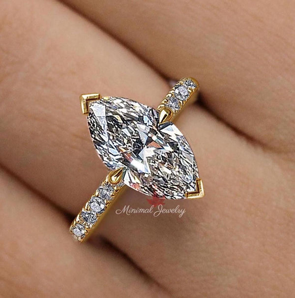 2CT marquise diamond ring Lab grown diamond engagement ring hidden halo Solitaire IGI Certified diamond Wedding Anniversary ring for women
