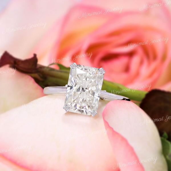 3 CT radiant cut moissanite engagement ring hidden halo wedding Ring pave bridge 14k Gold Cathedral ring solitaire simple engagement ring