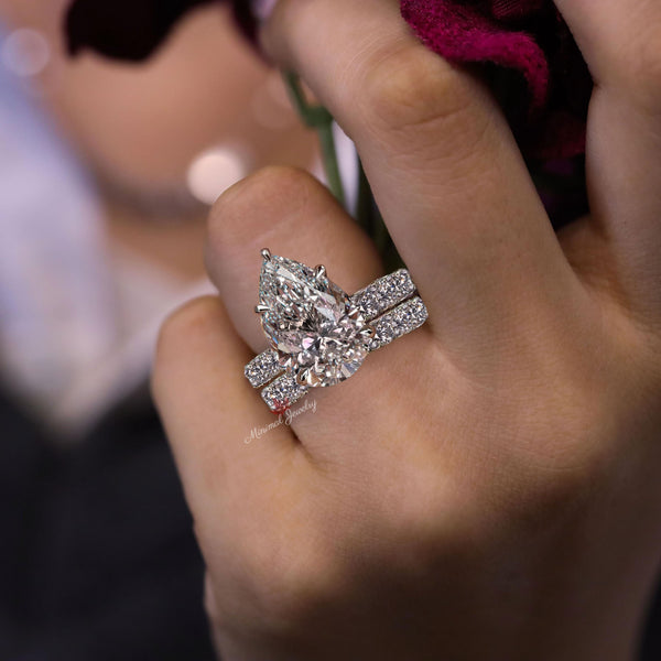 6.5 CT pear cut moissanite engagement ring set pear shape engagement solitaire moissanite bridal set anniversary wedding ring big diamond