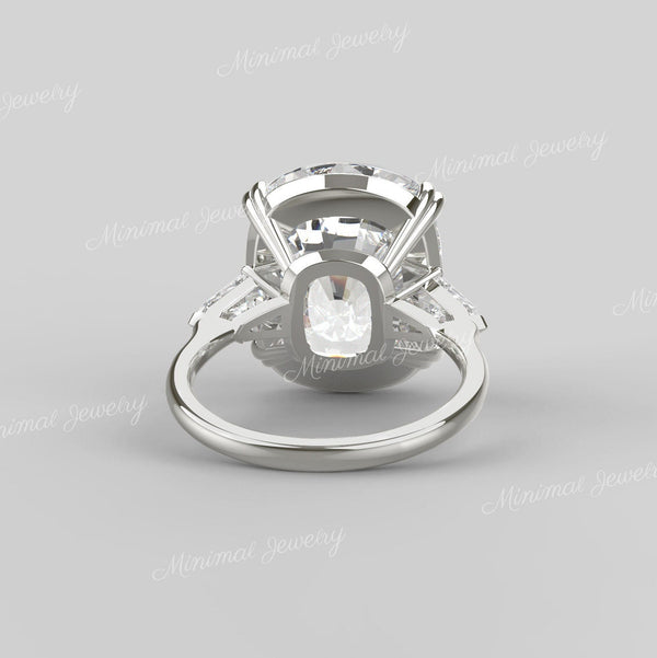 19 CT Old mine cut cushion moissanite ring large elongated cushion cut engagement ring Three stone big diamond ring edwardian wedding ring