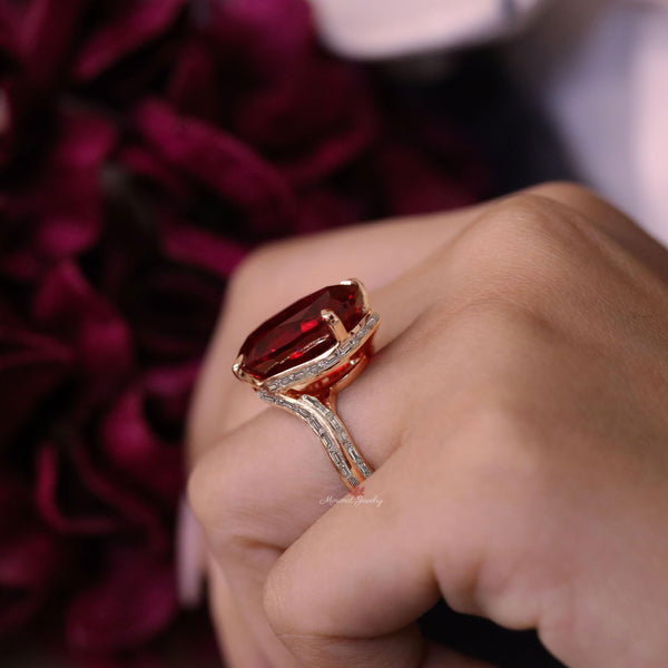 20CT Oval Ruby Engagement Ring Rose Gold large Statement Ruby Ring Unique july birthstone wedding anniversary ring for women cocktail ring