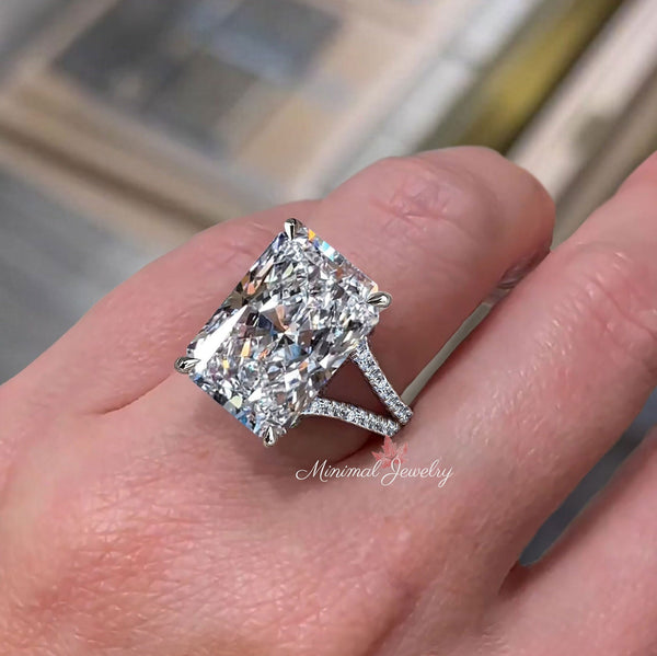 13CT Radiant cut engagement ring split band large solitaire Radiant moissanite engagement ring split shank ring cocktail luxury wedding ring