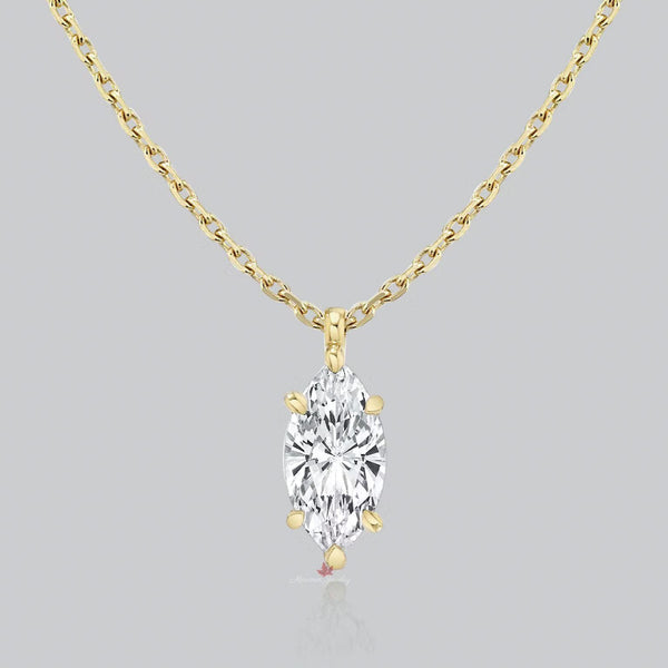 Marquise moissanite pendant necklace,18k/14k solid gold chain necklace,solitaire moissanite necklace,minimalist rose gold necklace