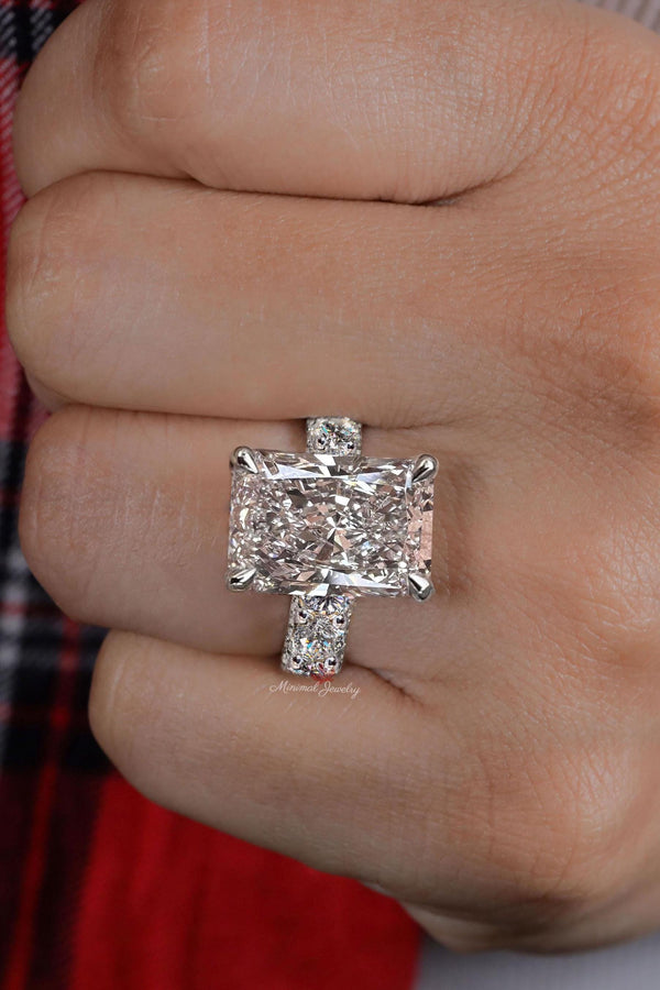 9.5 CT Radiant cut moissanite engagement ring hidden halo wide band large solitaire crushed ice moissanite wedding ring women anniversary