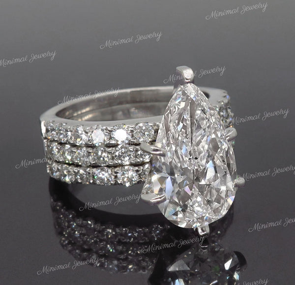 6CT pear shaped engagement ring set solitare Pear cut moissanite engagement ring joint moissanite bridal set luxury wedding anniversary ring