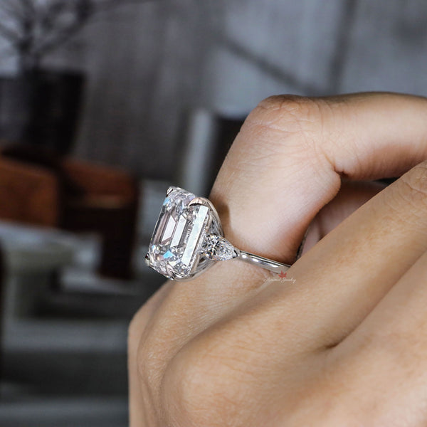 9CT Asscher Cut Moissanite Engagement Ring: Three Stone Wedding Ring