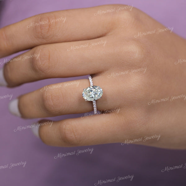 2.5CT oval moissanite engagement ring,14k white gold,hidden halo,oval cut moissanite solitaire,pave bridge cathedral ring,wedding ring,women