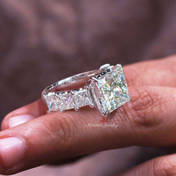 5.5CT princess cut solitaire engagement ring Large moissanite wide eternity band princess cut moissanite engagement ring,unique wedding ring