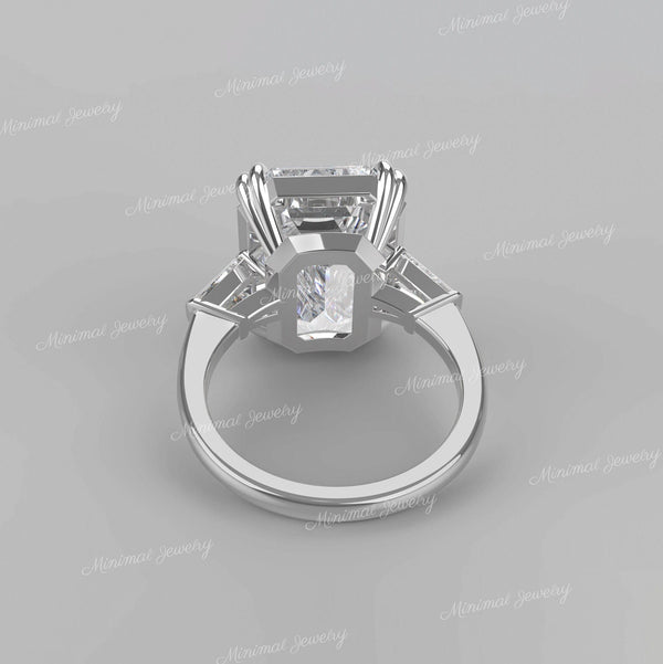 16 CT Three Stone moissanite emerald cut ring,celebrity style baguette&big large Emerald cut moissanite engagement ring 3 stone wedding ring
