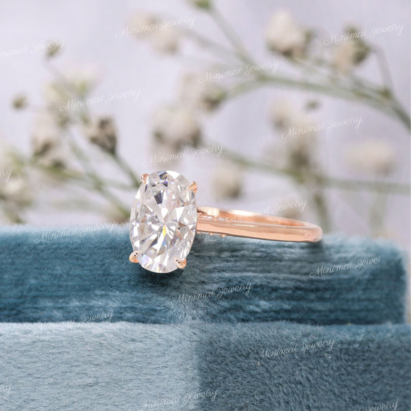 2.5 CT Oval Moissanite engagement ring,Rose gold,hidden halo oval cut moissanite,pave bridge,unique solitaire,Cathedral ring,wedding ring