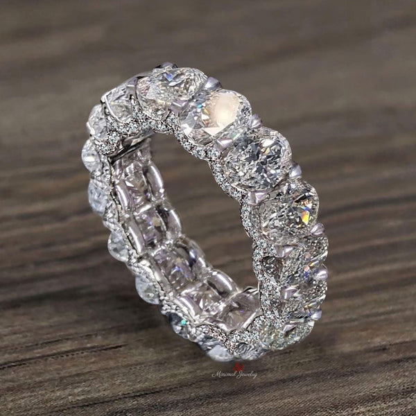 Oval moissanite wedding band oval eternity band 14k gold full eternity ring 6mm wedding band unique Thick band ring Matching stackable rings