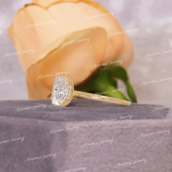 2.5 CT cushion cut engagement ring,hidden halo moissanite ring,unique double prong,14k elongated cushion,modern trendy,wedding ring,women