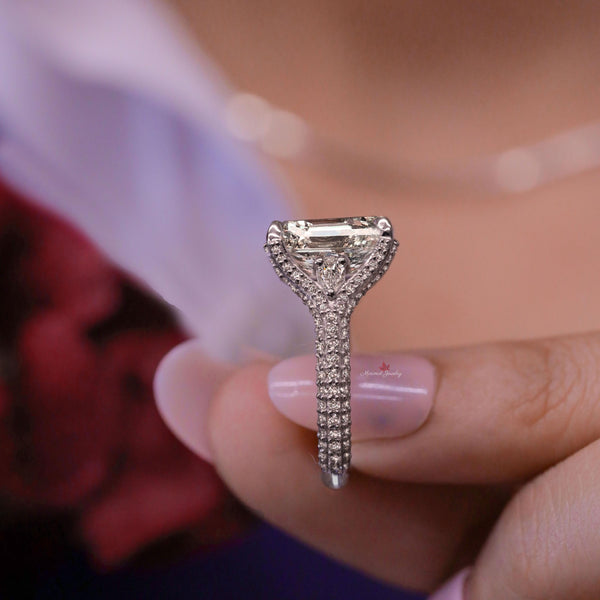 5ct lab grown diamond Ring Emerald cut engagement ring IGI certified diamond Three stone split shank bridal ring set wedding ring for women