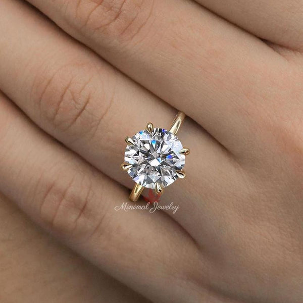 Lab Grown Diamond Engagement Ring Set 3.7CT Round Hidden Halo Solitaire Wedding Ring with Contour Band for Women