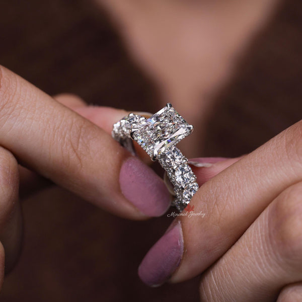 Radiant Cut Lab Grown Diamond Ring 2.8CT IGI Certified Solitaire Engagement wedding Ring Hidden Halo Half Eternity Band Anniversary ring her