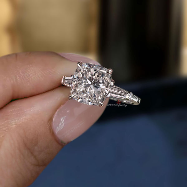 lab grown diamond engagement ring 2.6CT cushion cut Three stone Lab diamond ring IGI Certified diamond Wedding ring for her Anniversary gift