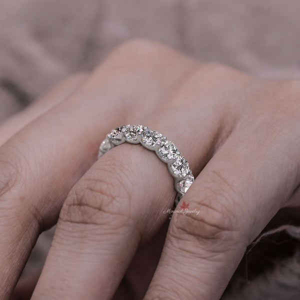 Moissanite Wedding Band eternity band thick 4MM Round Full Eternity ring 14k Gold stackable ring matching wedding engagement ring set women