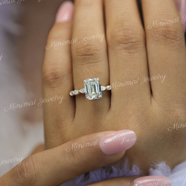 2.5CT emerald cut Moissanite engagement ring,unique,vintage style engagement ring,hidden halo,Moissanite emerald solitaire ring,wedding ring