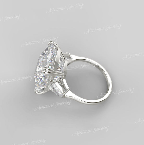 19 CT Old mine cut cushion moissanite ring large elongated cushion cut engagement ring Three stone big diamond ring edwardian wedding ring