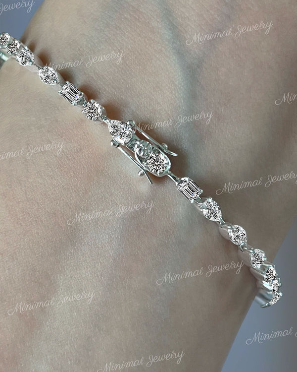Moissanite tennis bracelet,10k/14k solid gold bezel set bracelet,multi shape moissanite bracelet,luxury eternity,lab diamond tennis bracelet