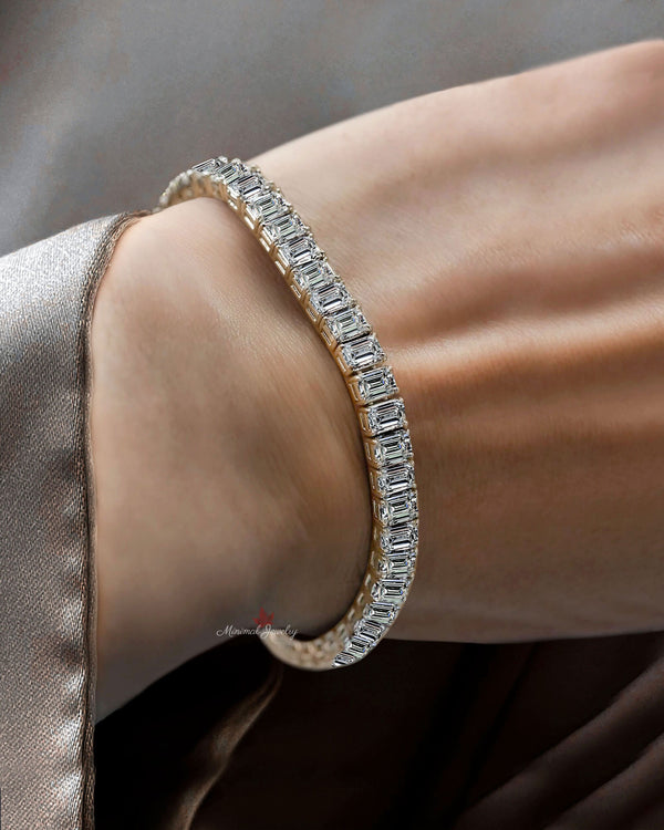 Emerald Moissanite tennis bracelet,14k solid yellow,rose,white gold tennis bracelet,eternity moissanite bracelet,lab diamond tennis bracelet