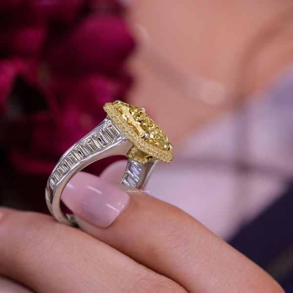 8 CT canary yellow radiant cut engagement ring,large fancy yellow moissanite ring,big celebrity Halo ring,diamond cocktail statement ring