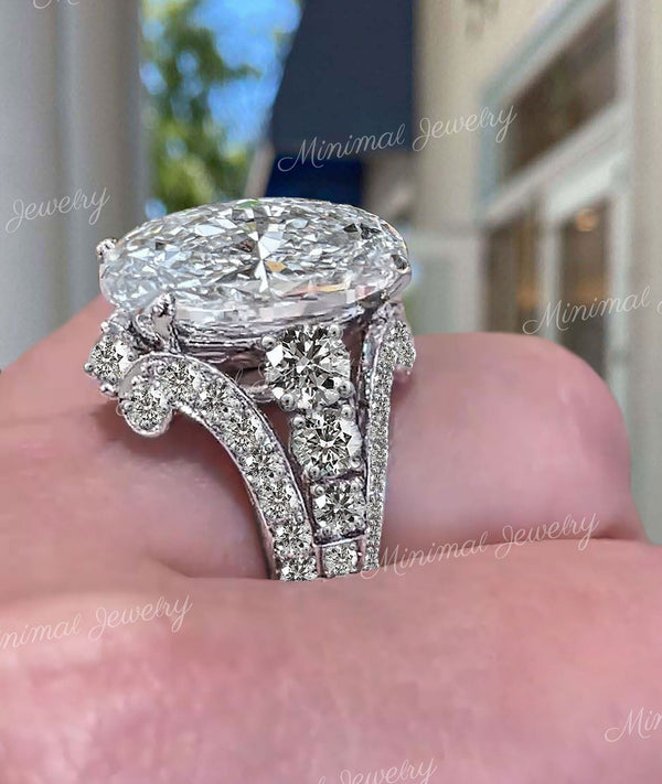 8 CT Oval moissanite engagement ring set unique solitaire double wedding band celebrity style large Oval cut luxury modern wedding ring set