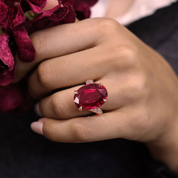 20CT Oval Ruby Engagement Ring Rose Gold large Statement Ruby Ring Unique july birthstone wedding anniversary ring for women cocktail ring