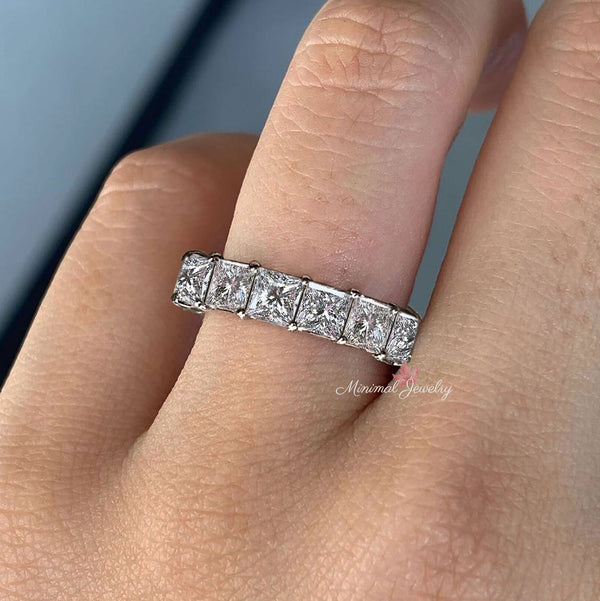 Moissanite eternity band 14k white gold 6.02TCW princess Moissanite wedding band 4mm full eternity ring stackable ring anniversary band ring