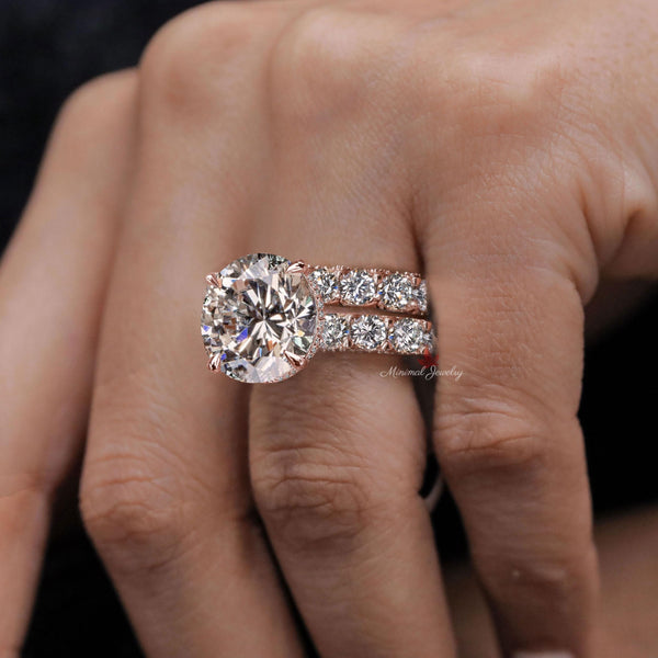 Round moissanite engagement ring set 12CT moissanite bridal set wedding ring women large solitaire anniversary ring diamond cocktail ring