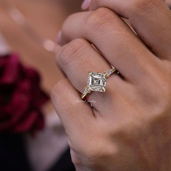 Asscher lab grown diamond ring with bezel set Three stone IGI Certified 2CT Asscher cut Lab diamond ring Wedding ring women anniversary ring