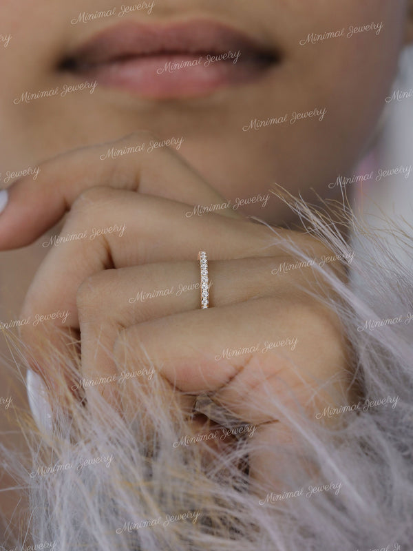 micro pave wedding band,3/4 Eternity Ring,solid 14k Gold,1.5 mm Thin wedding band,moissanite wedding band,simple,dainty stacking ring,women