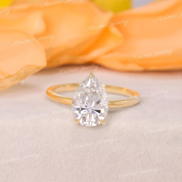 2CT Pear shaped engagement ring,moissanite teardrop ring,classy,simple engagement ring,solitaire pear moissanite ring,14k yellow rose gold