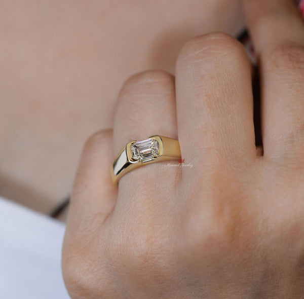 emerald cut Moissanite ring for men,unique 14k/18k white gold diamond mens ring,gift for him,gift for husband,anniversary,mens promise ring