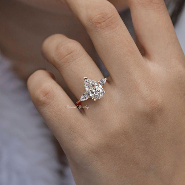 pear lab grown diamond engagement ring set 2.1CT lab diamond pear shaped ring Three stone wedding ring set Anniversary bridal ring women