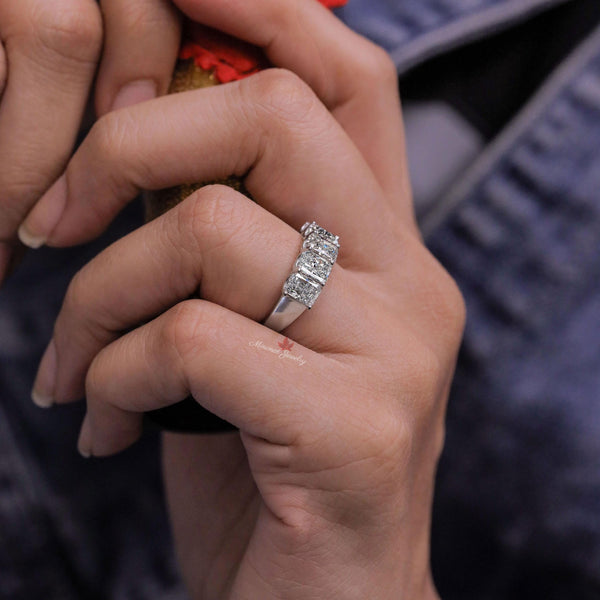 Radiant cut five stone ring,5 Moissanite wedding band,unique half eternity wedding band,thick stacking rings,women,anniversary gift 5 years