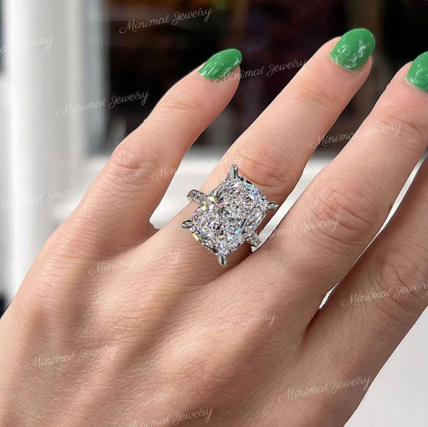 10 CT Large cushion cut moissanite engagement ring,big solitaire hidden halo,elongated cushion crushed ice moissanite,diamond wedding ring