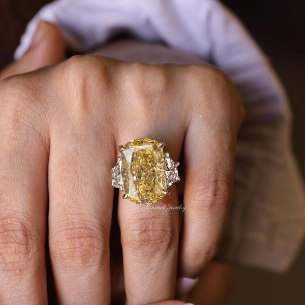 yellow sapphire ring canary cushion cut moissanite ring 20.5CT Three stone large elongated cushion cut engagement ring diamond cocktail ring
