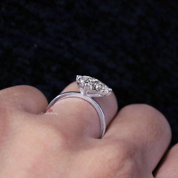 pear east west engagement ring 1.8CT solitaire lab grown diamond pear shaped ring CVD diamond wedding ring anniversary gift promise ring her