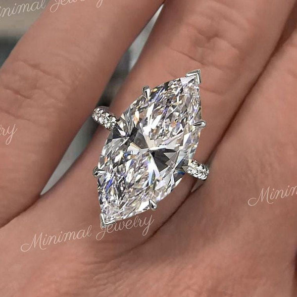 8 CT large Moissanite Marquise solitaire engagement ring,luxury celebrity style,big Marquise cut moissanite,6 prong,chunky wedding ring