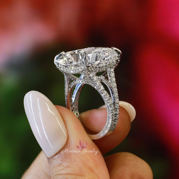 19.5 CT big large cushion cut moissanite engagement ring,celebrity style,split shank,elongated cushion solitaire wedding ring,hidden halo