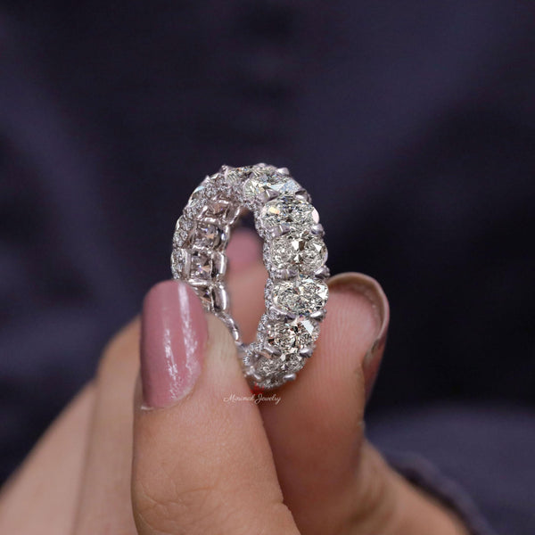 Oval moissanite wedding band oval eternity band 14k gold full eternity ring 6mm wedding band unique Thick band ring Matching stackable rings