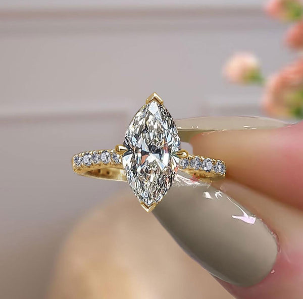 Lab Grown Diamond Ring Set 2 CT Marquise Engagement Wedding Band Bridal Set Cvd lab created diamond Anniversary Promise Ring Gift For Her